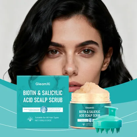 GleamXi Gommage du Cuir Chevelu à l'Acide Salicylique et Ensemble de Brosse de Massage Exfoliant Doux Soin Capillaire