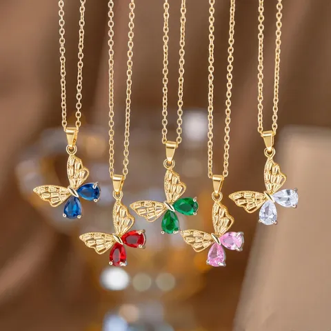 Schmetterling Anhänger Halskette Edelstahl Kupfer Strass Schmuck Für Damen Schicke Mode Choker Halskette Geschenk