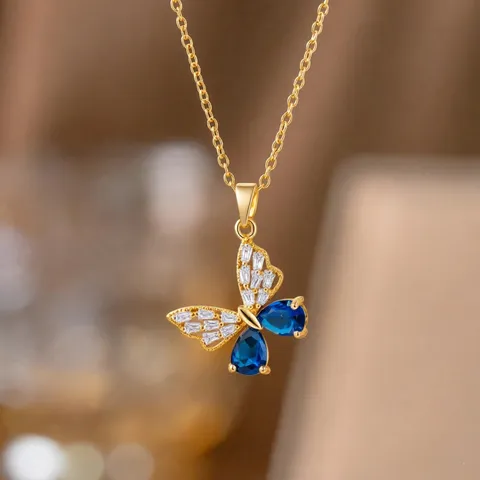 Schmetterling Anhänger Halskette Edelstahl Kupfer Strass Schmuck Für Damen Schicke Mode Choker Halskette Geschenk