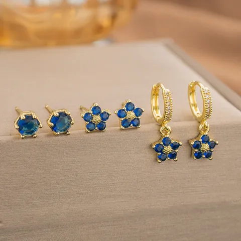 Mode Kupfer Blume Ohrstecker Zirkonia Eingelegt Gold Überzogen Huggie Hoop Floral Ohrringe Für Damen Täglich Party Elegant Schmuck