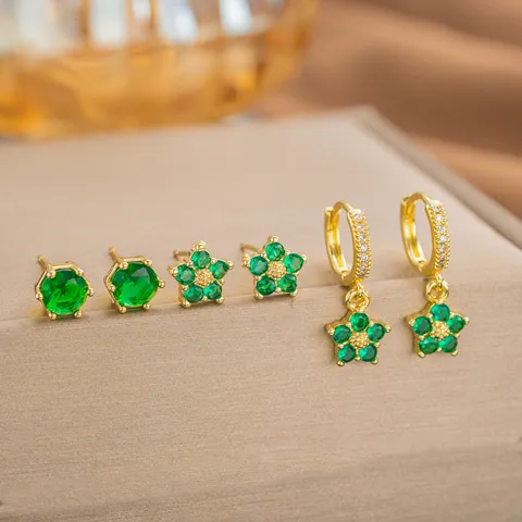 Mode Kupfer Blume Ohrstecker Zirkonia Eingelegt Gold Überzogen Huggie Hoop Floral Ohrringe Für Damen Täglich Party Elegant Schmuck