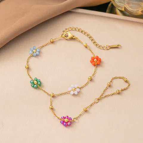 Minimalistische Edelstahl Blume Strass Handschmuck Kette Armband Für Damen Gold Künstliche Perle Fingerring Verbunden Handgelenk Kette Schmuck Geschenk