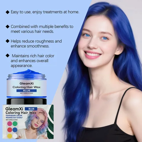 GleamXi Temporäres Haarfarbewachs Blau Natürliches Waschbares Haarstyling Pomade Haarfärbecreme Für Party Täglichen Gebrauch