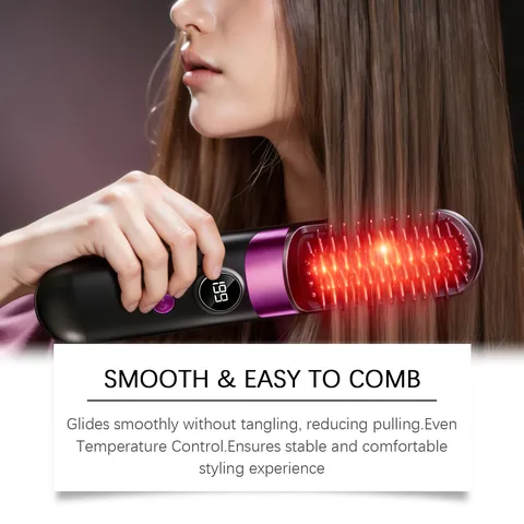 Portable Wireless Negative Ion Hair Straightener Brush LED Digital Display Hair Styling Tool For Women