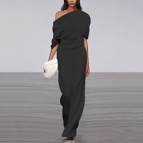 Γυναικείο Casual Off-the-Shoulder Monόχρωμο Μακρύ Jumpsuit Μείγμα Πολυεστέρα Κομψό Commuting Μακρύ Παντελόνι Romper