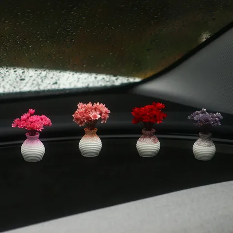 Mini Ceramic Vase Dried Flower Bouquet Car Center Console Ornament Cute Floral Car Interior Decor Gift