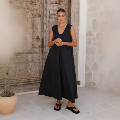 Γυναικείο Casual Maxi Fórema apó Mígma Vamvakiý Kalokíri Elegant LaimókoPSI U Ámaniko Grammí A Makrý Fórema Patchwork Monóchromo