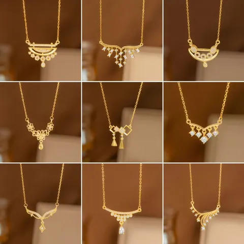 Vintage Palaststil Edelstahl Kupfer Strass Wassertropfen Herz Schmetterling Anhänger Halskette Für Damen Elegante Goldene Schlüsselbeinkette Schmuck