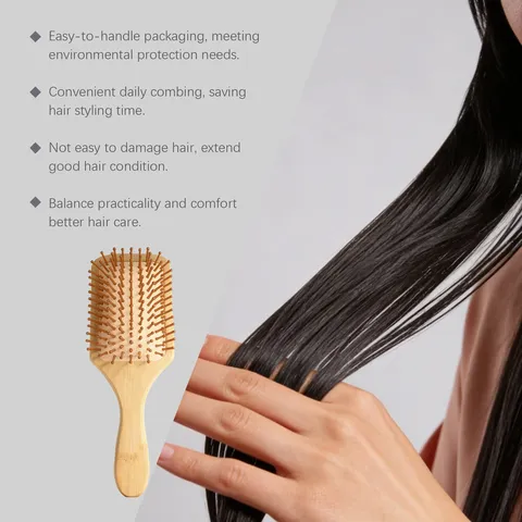 Natural Bamboo Cushion Hair Brush Anti-Static Scalp Massage Wooden Hairbrush Daily Hair Care Styling Tool
