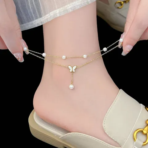 Edelstahl Herz Schmetterling Fußkettchen Für Damen Gold Vergoldet Minimalistisch Sommer Strand Schmuck Mode Verstellbare Fußkette Zubehör Geschenk