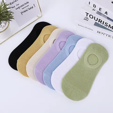 Women's Summer Pure Cotton Mesh Breathable Invisible Socks Shallow Mouth Solid Color Anti-Slip Casual Boat Socks