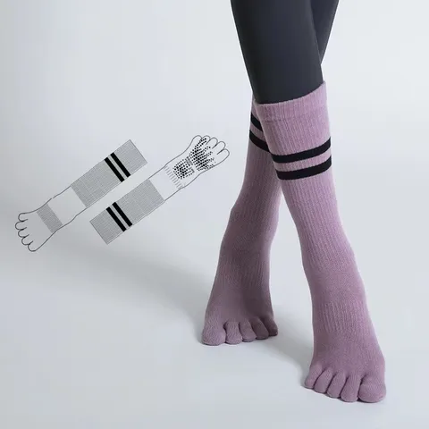 Women Professional Non Slip Five Finger Toe Socks Athletic Pilates Yoga Cotton Mid Tube Socks Sport Fitness