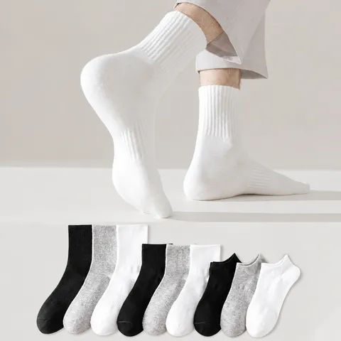 Men's Pure Cotton Sports Casual Socks Sweat Absorbent Deodorant Anti-Slip Solid Color Crew Socks