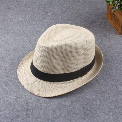 Chapeau Fedora en Paille Unisexe Adulte Vacances d'Été Protection Solaire Tissé Chapeau de Plage Panama Avec Ruban Noir