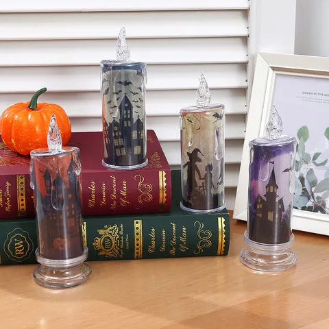 Halloween LED Simulation Candle Light Spooky Atmosphere Lamp Pumpkin Castle Pattern Party Prop Decorative Lighting