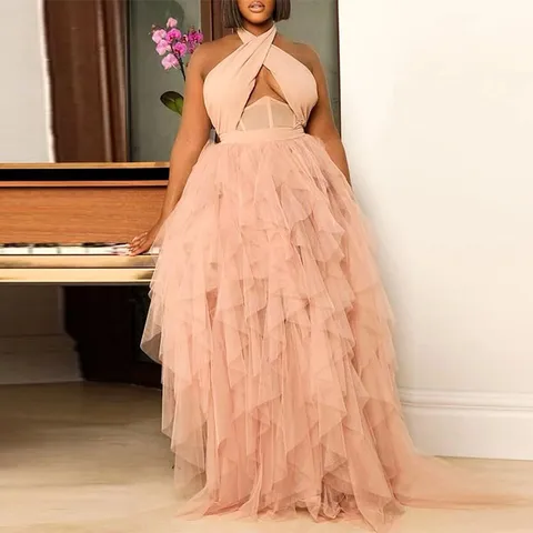 Damen Sexy Halter Neck Mesh Maxi Kleid Elegantes Ärmelloses Rückenfreies Korsett Kleid Für Party Abend Club Hochzeit