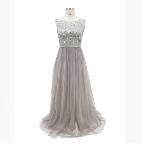 Damen Elegant Schulterfrei Ärmellos Pailletten Netz Maxi Abendkleid Langes Formelles Party Hochzeitskleid