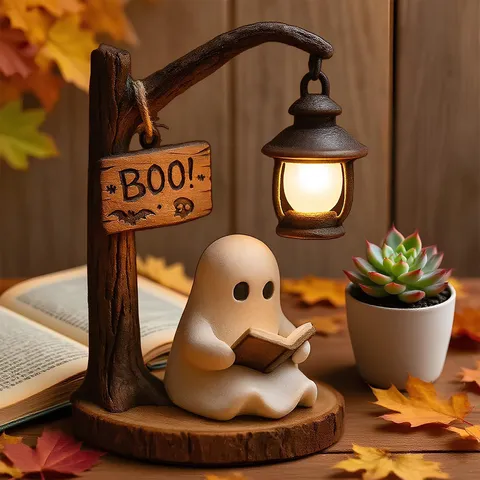Lanterna da Letto Fantasma di Halloween Statuetta in Resina Con Luce Notturna Retrò Ornamento da Scrivania Per Decorazione Domestica