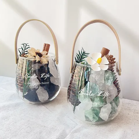 Tragbares Glasbecher Aromatherapie Ornament Trockenblume Kristallstein Duftdiffusor DIY Heimdekoration Geschenkset