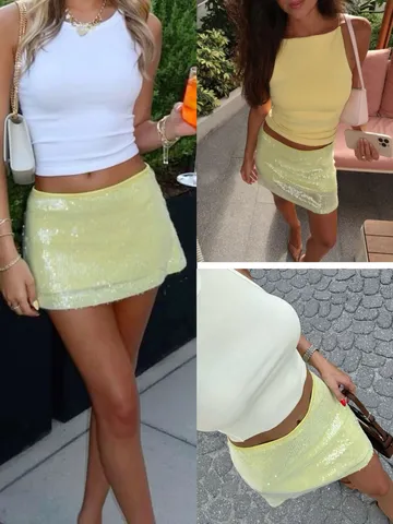 Damen Sexy Pailletten Party Mini Rock Vintage Slim Fit Glitzernd Club Wear Hohe Taille Kurzer Rock Polyester Mode