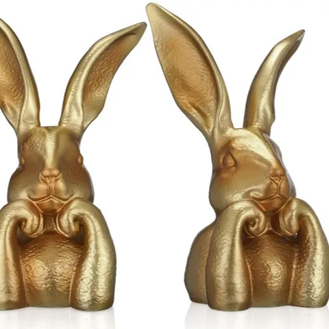 Statua di Coniglio Pensatore in Oro PLA Stile Europeo Figurina di Animale con Rivestimento Metallico Moderno Minimalista Ornamento da Tavolo Casa