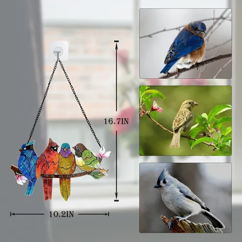 Attrape-Soleil Oiseau Coloré en Acrylique et Métal Suspension Décorative Effet Verre Teinté pour Fenêtre et Jardin