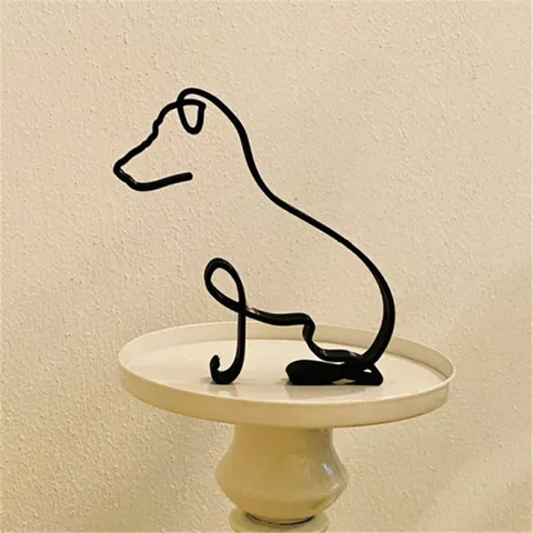 Minimalistische Metall Hund Katze Linienkunst Skulptur Moderne Tier Silhouette Statue Deko Ornament Für Zuhause Büro