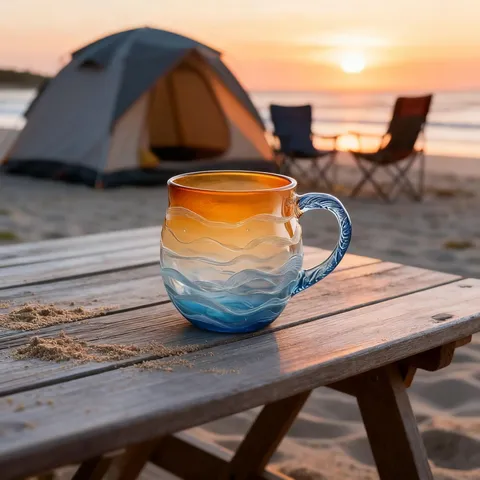 Meeresglas Sonnenuntergang Becher Wellenstruktur Gradient Kaffeetasse Dekorativer Ozean Stil Glasbecher Für Zuhause Büro