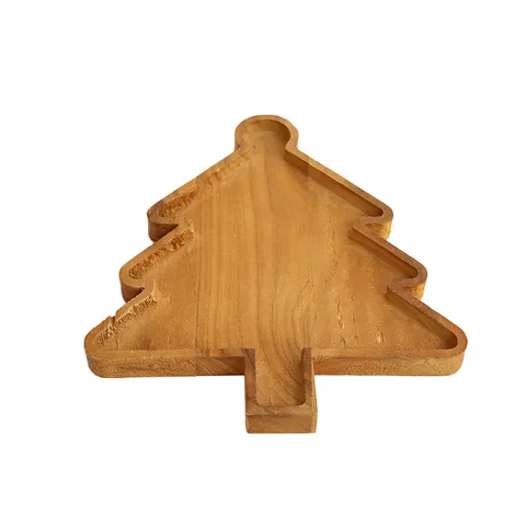 Plateau en Bois de Noël Créatif Assiette de Service en Bois de Paulownia pour Café Petit Déjeuner Gâteau Dessert Forme Renne Sapin Bonnet
