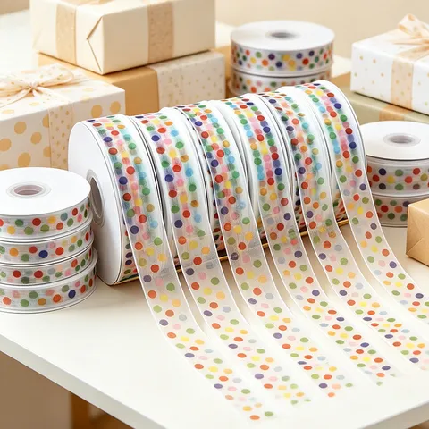 Nastro Organza Pois Colorato Rotolo Nastro Rete Trasparente Per Fai Da Te Artigianato Confezione Regalo Festa Matrimonio