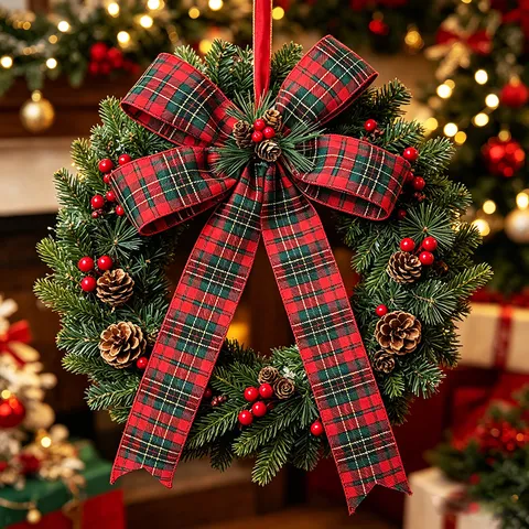 Christmas Ribbon Roll Printed Polyester Ribbon With Gold Stamping Holiday Gift Packaging Ribbon For DIY Craft Decor