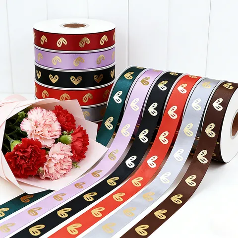 Heißfolienprägung Herzmuster Polyesterband Für Geschenkverpackung Blumenstrauß Hochzeit Party Dekoration Bastelband