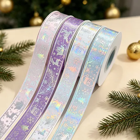 Cinta Estampada Estampado Caliente Plata Láser Navidad Océano Floral Montaña Tema Artesanía Cinta Para Envoltura De Regalos Decoración Festiva