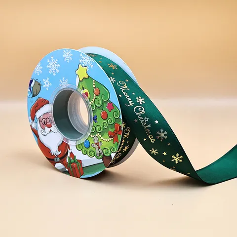 Cinta de Satén de Navidad Estampado en Oro Feliz Navidad Copos de Nieve Para Envoltorio de Regalos Ramo de Flores Decoración de Tortas