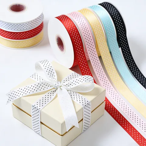 Cinta de Lunares de Poliéster Cinta de Tela Estampada Clásica Para Envoltura de Regalos Embalaje Floral Y Manualidades