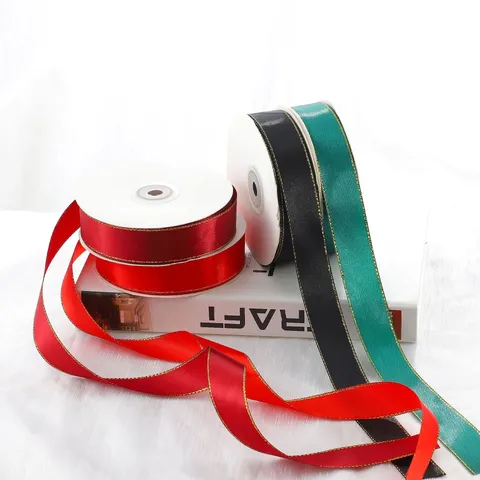Cinta de Satén con Doble Borde Dorado Cintas Coloridas Para Envolver Regalos Ramo Caja de Pastel Decoración Boda Fiesta Artesanía
