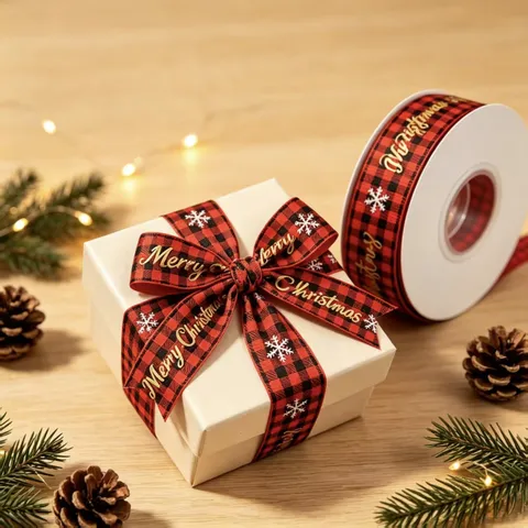Nastro a Quadri Stampato a Oro di Natale Nastro per Confezione Regalo Festiva Festa delle Vacanze Decorazione Artigianato
