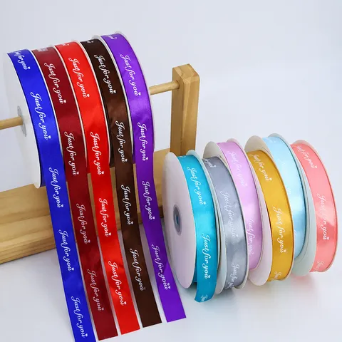English Letter Printed Satin Ribbon For Gift Wrapping Flower Bouquets Wedding Party Cake Decoration DIY Craft Gift Packing Ribbon