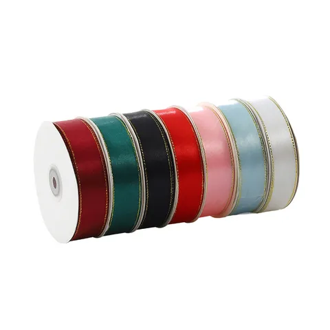 Cinta de Satén con Doble Borde Dorado Cintas Coloridas Para Envolver Regalos Ramo Caja de Pastel Decoración Boda Fiesta Artesanía