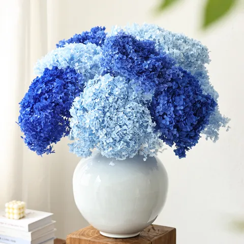 Ramo de Flores de Hortensia Azul Secadas al Aire Natural para Decoración de Sala de Estar Hogar Arreglo Floral de Florero
