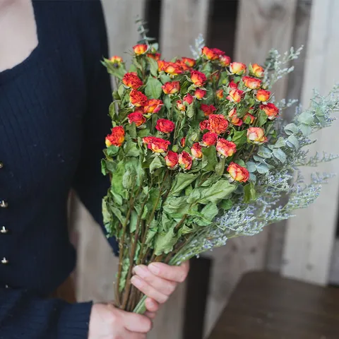 San Valentín Ramo de Flores Secas de Rosa de Cabezas Múltiples Flores Preservadas Naturales Arreglo Floral Mixto Decoración del Hogar Regalo
