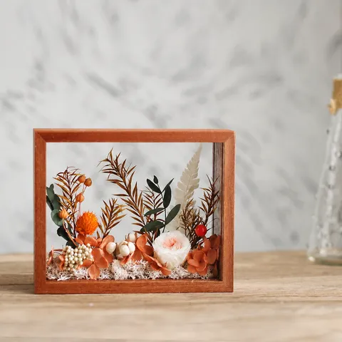 Marco de Fotos Hueco de Madera Maciza Panel Acrílico Flores Secas Flor Preservada Kit de Material DIY Decoración de Escritorio Regalo