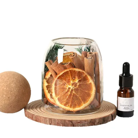 Botella de Aromaterapia de Canela de Flor Seca Natural Decoración del Hogar de Escritorio Botella de Vidrio con Base de Madera y Aceite Esencial