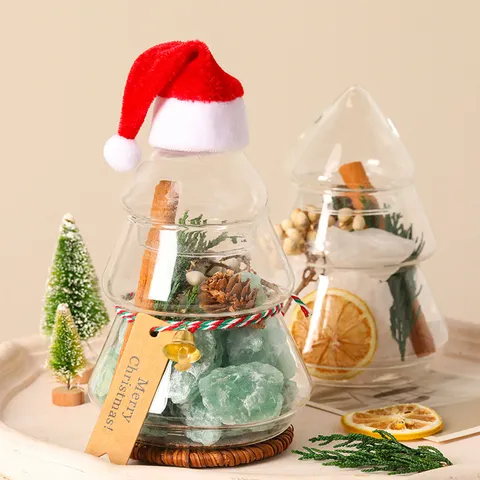 Navidad Aromaterapia Difusor de Piedra de Cristal Caja de Regalo Botella de Vidrio Con Aceite Esencial Mini Gorro de Navidad Decoración del Hogar