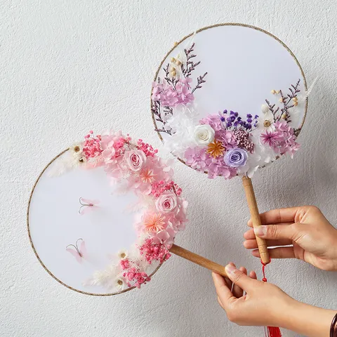 Handheld Fan Dried Flower DIY Material Pack Preserved Floral Art Chinese Style Craft Kit Gift For Mother Teacher Day