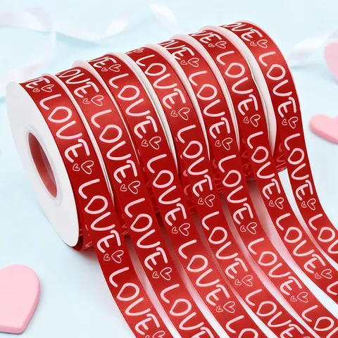 Nastro in Raso di Poliestere Stampato Love per Confezioni Regalo Imballaggio di Bouquet di Fiori e Decorazione di Feste di Matrimonio