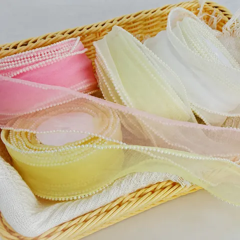 Nastro in Organza di Perle Bordo Ondulato Rotolo di Nastro per Confezione Bouquet di Fiori Regalo Decorazione Festa di Matrimonio