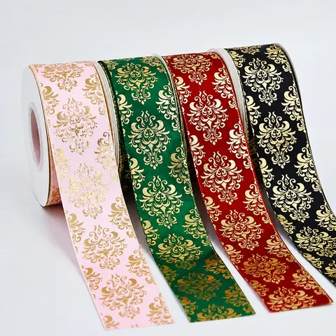 Gold Stamping Ribbon European Vintage Pattern Silk Ribbon For Gift Wrapping Flower Bouquet Party Decoration