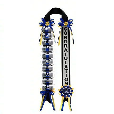 Handmade Graduation Ribbon Lei Garland Class of 2026 Congratulation Party Decoration Fabric Ribbon Flower Gift