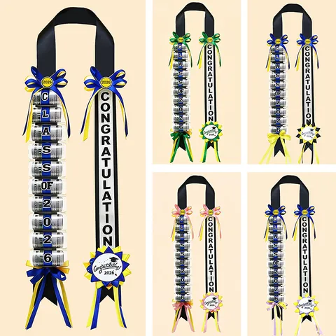 Handmade Graduation Ribbon Lei Garland Class of 2026 Congratulation Party Decoration Fabric Ribbon Flower Gift